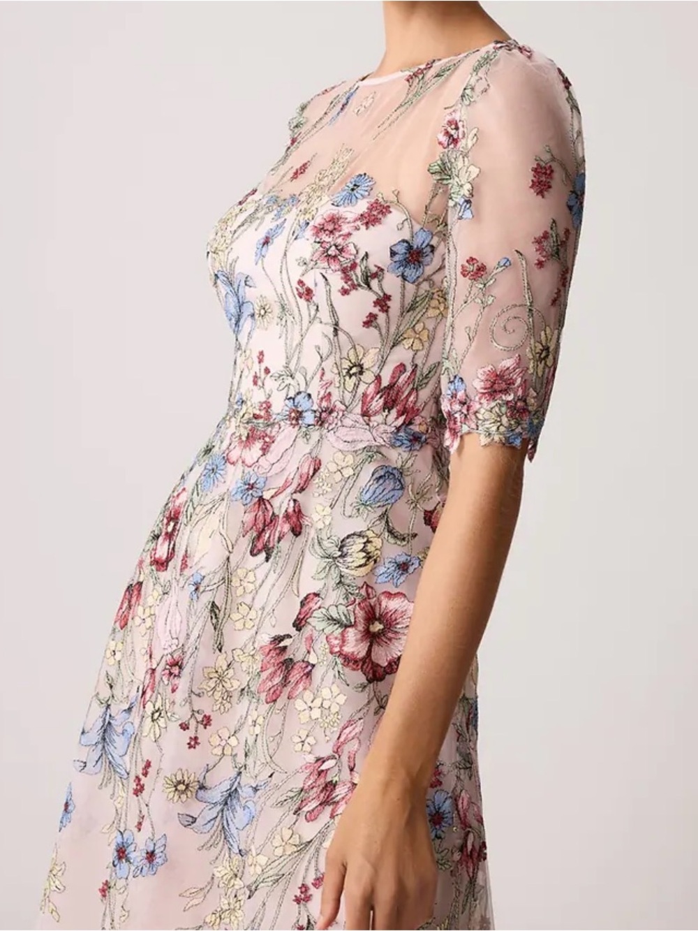 Teri Jon by Rickie Freeman Embroidered Floral Pink Tulle Evening Dress size 2